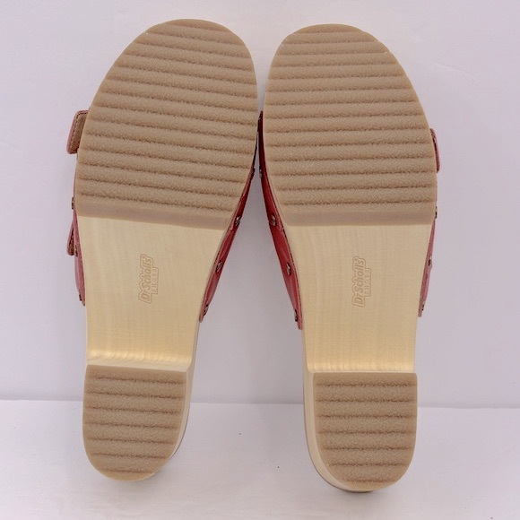 Dr Scholl’s SHOES, ORIGINAL VIBE PLATFORM, HEELED SLIDE SANDALS, RED LEATHER 10M - Picture 16 of 16
